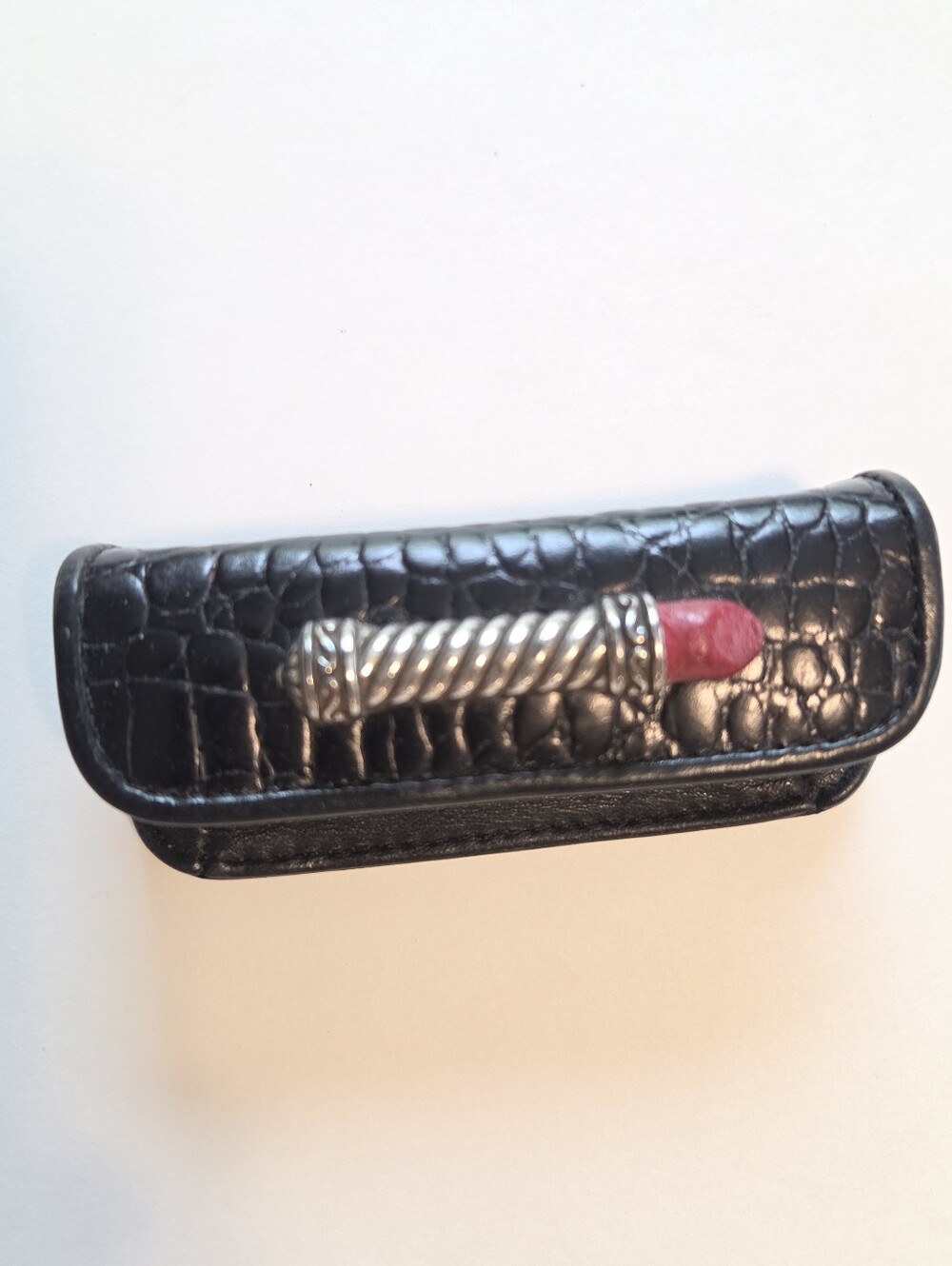 BRIGHTON LEATHER LIPSTICK CASE HOLDER With Miniature Red Lipstick